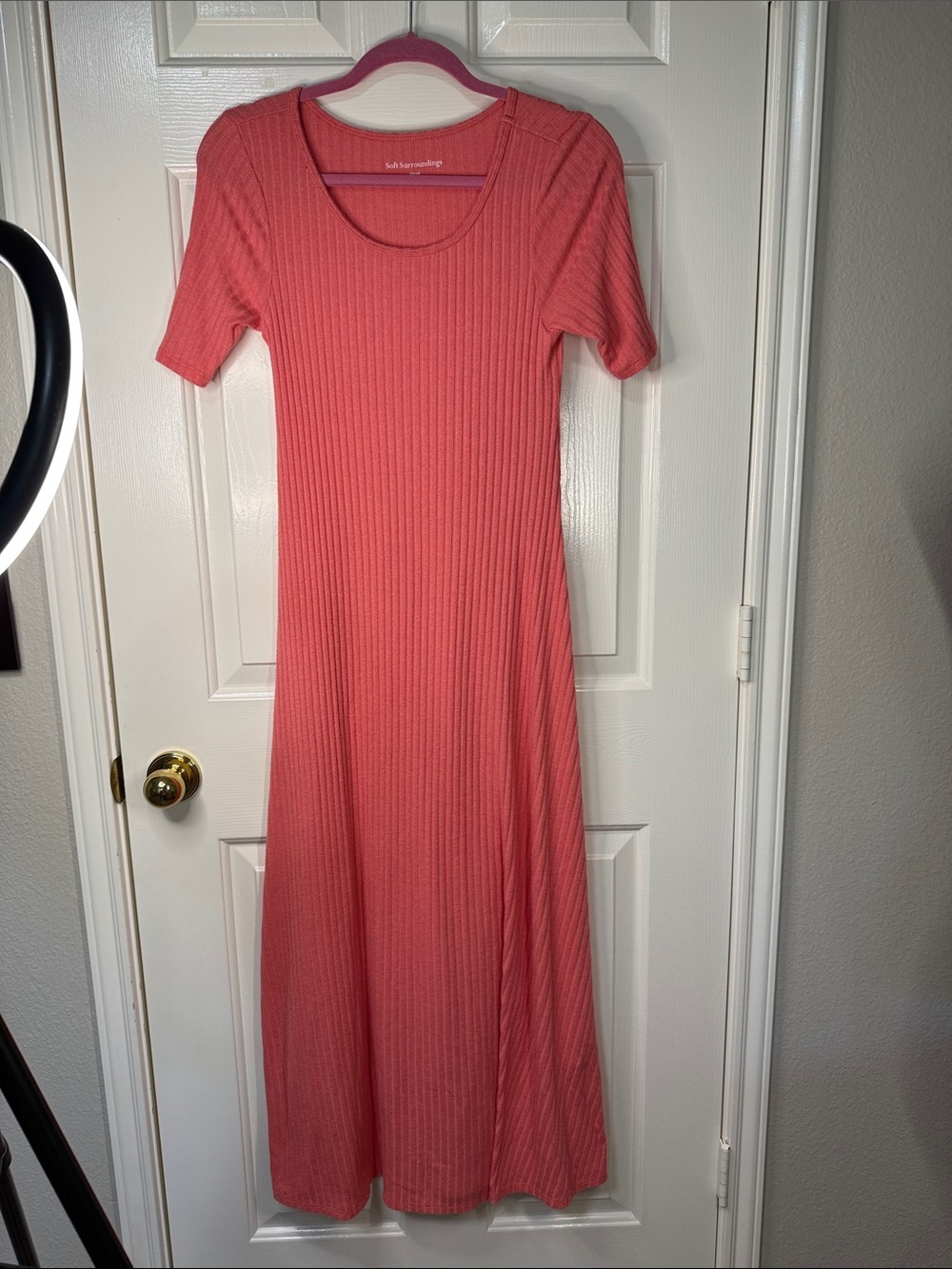 Soft Surroundings Coral Ribbed Short Sleeve Maxi